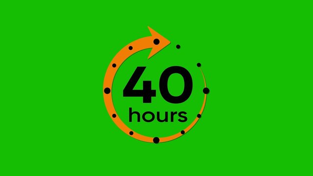 Green screen with orange circular arrow and 40 hours text black