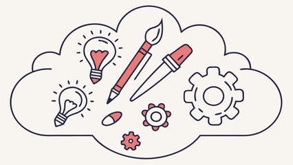 Brainstorm Cloud With Icons For Creativity Flat Design