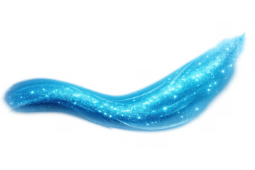 Blue light wave creating abstract ethereal trail with sparkling glitter effect on transparent background