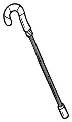 Cartoon drawing of an old-fashioned walking stick for support and assistance.