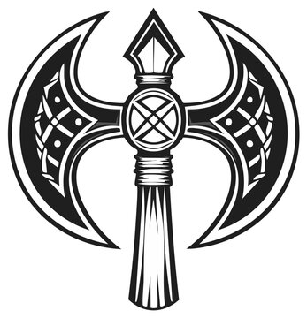 Ornate Double Bladed Battle Axe with Celtic Knotwork Vector Illustration