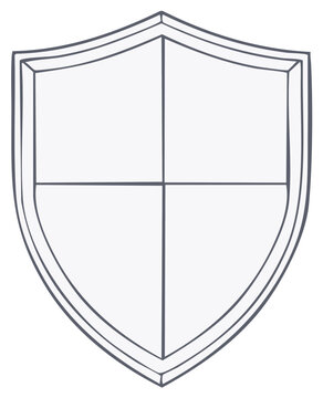 Blank heraldic shield outline with simple cross dividing four sections