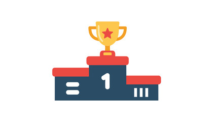 A colorful flat design illustration of a winner's podium with a trophy on top and the number one prominently displayed