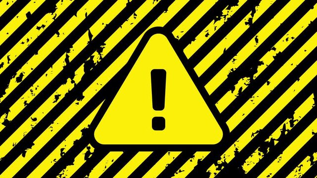 黄色と黒の警告色の斜めなストライプ背景に三角形のビックリマークついた危険やエラーを警告するループアニメーション