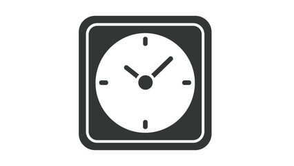 A dark square icon representing a clock face with hands, indicating time or a timekeeping device