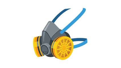 A detailed illustration of a respirator mask with filters and straps, used for protection against airborne particles