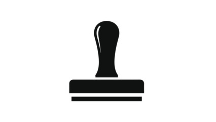 A solid black silhouette of a rubber stamp, representing official approval, marking, or documentation