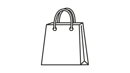 A black and white line drawing of a simple shopping bag with handles, representing retail or carrying purchases