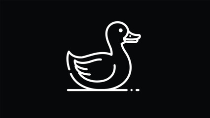 A white outline of a duck on a black background, simple and iconic representation of the water bird
