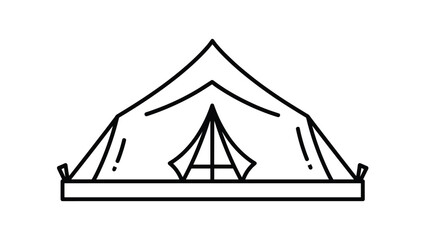 A black and white line drawing of a tent, representing camping, outdoor activities, or shelter