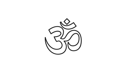 A black and white outline of the Om symbol, a sacred mantra and spiritual icon used in yoga and meditation