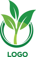 Green plant logo with circular emblem, eco friendly organic branding concept, natural growth symbol, sustainable business, modern vector illustration