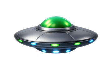 Futuristic ufo hovering icon with glowing lights design for digital themes