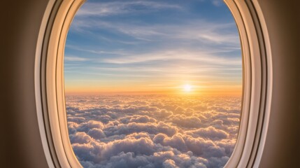 Aerial view of sunset over clouds airplane window scenic photograph sky nature travel experience