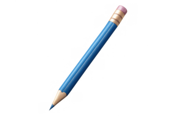 Blue wooden pencil with an eraser, depicting education, creativity, drawing, writing, and school supplies