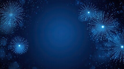 Blue Fireworks Celebration Background with Copy Space