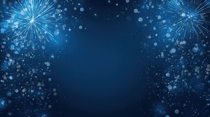 Blue Fireworks Celebration Background with Copy Space