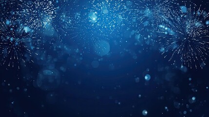Blue Fireworks Celebration Background with Copy Space