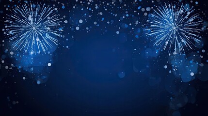 Blue Fireworks Celebration Background with Copy Space