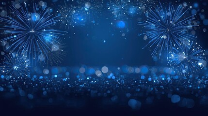 Blue Fireworks Celebration Background with Copy Space