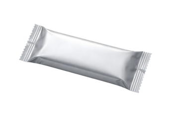 Long silver foil bar wrapper mockup isolated on transparent background