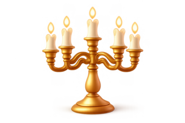 Elegant golden candelabra with burning candles for interior design and home decor