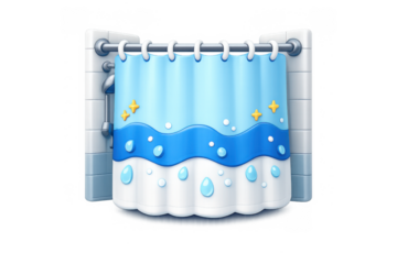 Simple shower curtain icon with water droplets for bathroom design