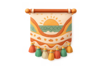 Bohemian tapestry art with sunset and tassels design for wall decoration