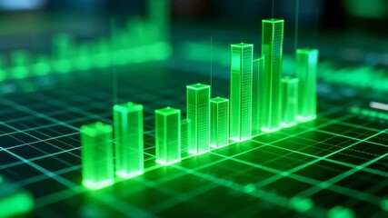 Green glowing bar chart on grid