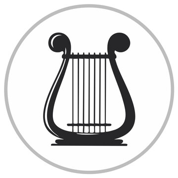 Elegant black lyre icon, ancient Greek stringed instrument symbol for music, poetry, and harmony
