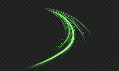 Neon swirl, dynamic glowing light streaks in vibrant colors. Curved, neon paths feature sparkling particles and a motion blur effect against a dark, transparent-style background.a futuristic motion 