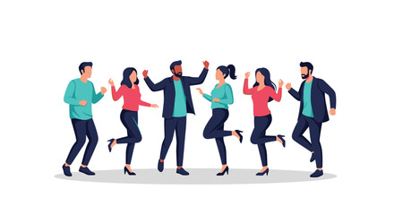 Obraz premium Happy group of diverse young people dancing together to celebrate success and promote a positive company culture or social event.
