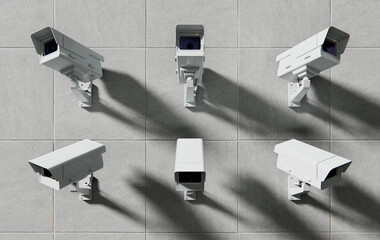 Multiple CCTV Security Cameras Mounted on Wall Surveillance System