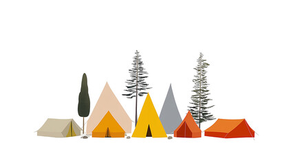 シンプルな集合しているテントのイラスト