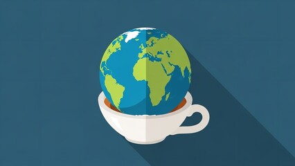 World globe rests inside ceramic white coffee cup