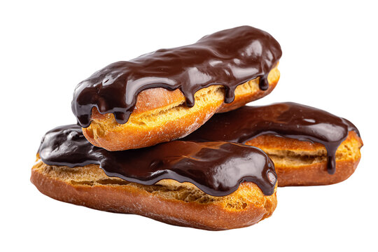 freshly made eclair with chocolate glaze isolated on transparent background