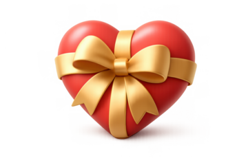Gift wrapped heart with golden ribbon for romantic occasions or valentine's day