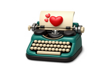 Vintage typewriter with love letter and heart symbol for romance and valentine's day