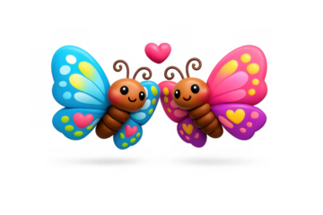 Colorful butterflies in flight with heart shape for greeting card or poster design