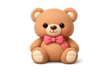 Adorable stuffed bear icon with pink bow tie - cute toy illustration for design projects