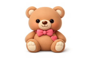 Adorable stuffed bear icon with pink bow tie - cute toy illustration for design projects