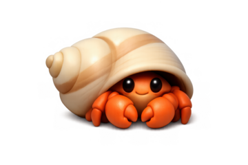 Cute cartoon hermit crab in shell with serene expression for children's illustrations