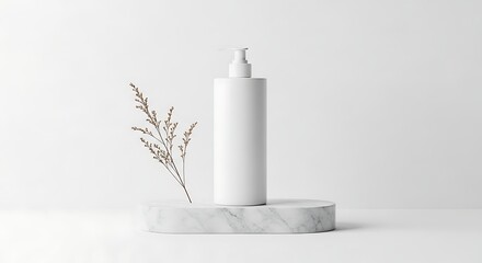 Minimal cosmetic bottle mockup with natural elements for skincare branding concept
