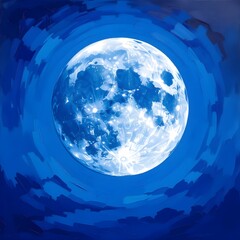 Moon in Blue & White Sky &ndash; Oil Painting Style