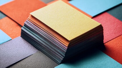 Stack of modern business cards on a clean surface, showcasing professional branding and corporate identity template for marketing, design, and office presentation