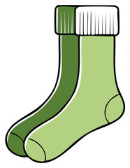 Simple vector illustration of a pair of warm green crew socks with folded cuffs