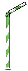 A whimsical green and white striped drinking straw with a flexible section for beverages, perfect for party supplies, vibrant and festive
