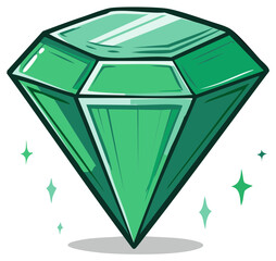Green sparkling emerald gemstone cartoon vector illustration of a precious shiny jewel