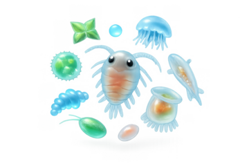Vibrant marine plankton collection illustration for educational and design use
