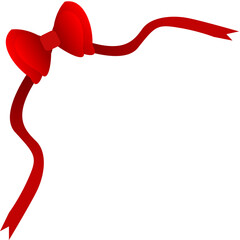 A decorative digital  a vibrant red silk ribbon bow designed to fit into the top-left corner of a frame. The bow is tied neatly with two long, elegant tails